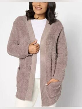 Barefoot Dreams CozyChic Ribbed Knit Trim Cardigan, Size 1X